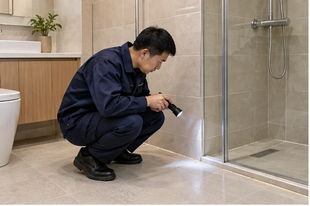 查看墙角与地面连接处的可见情况